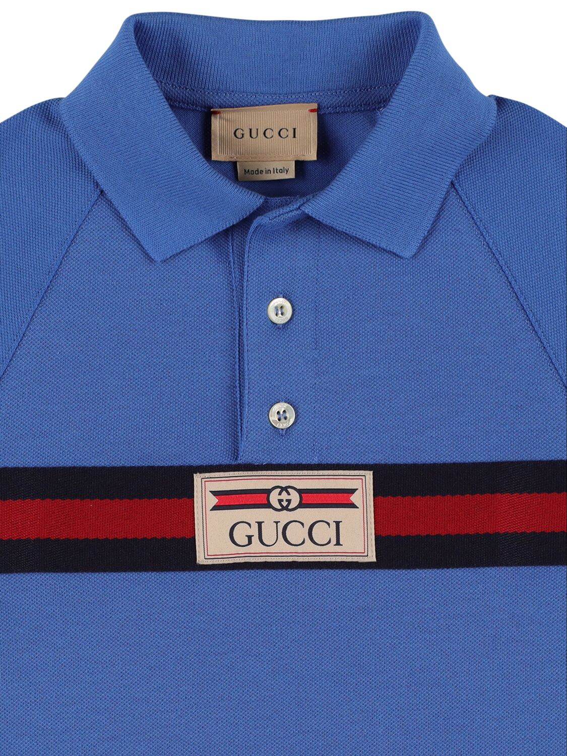 Shop Gucci Cotton Piquet Polo Shirt In Blue,multi