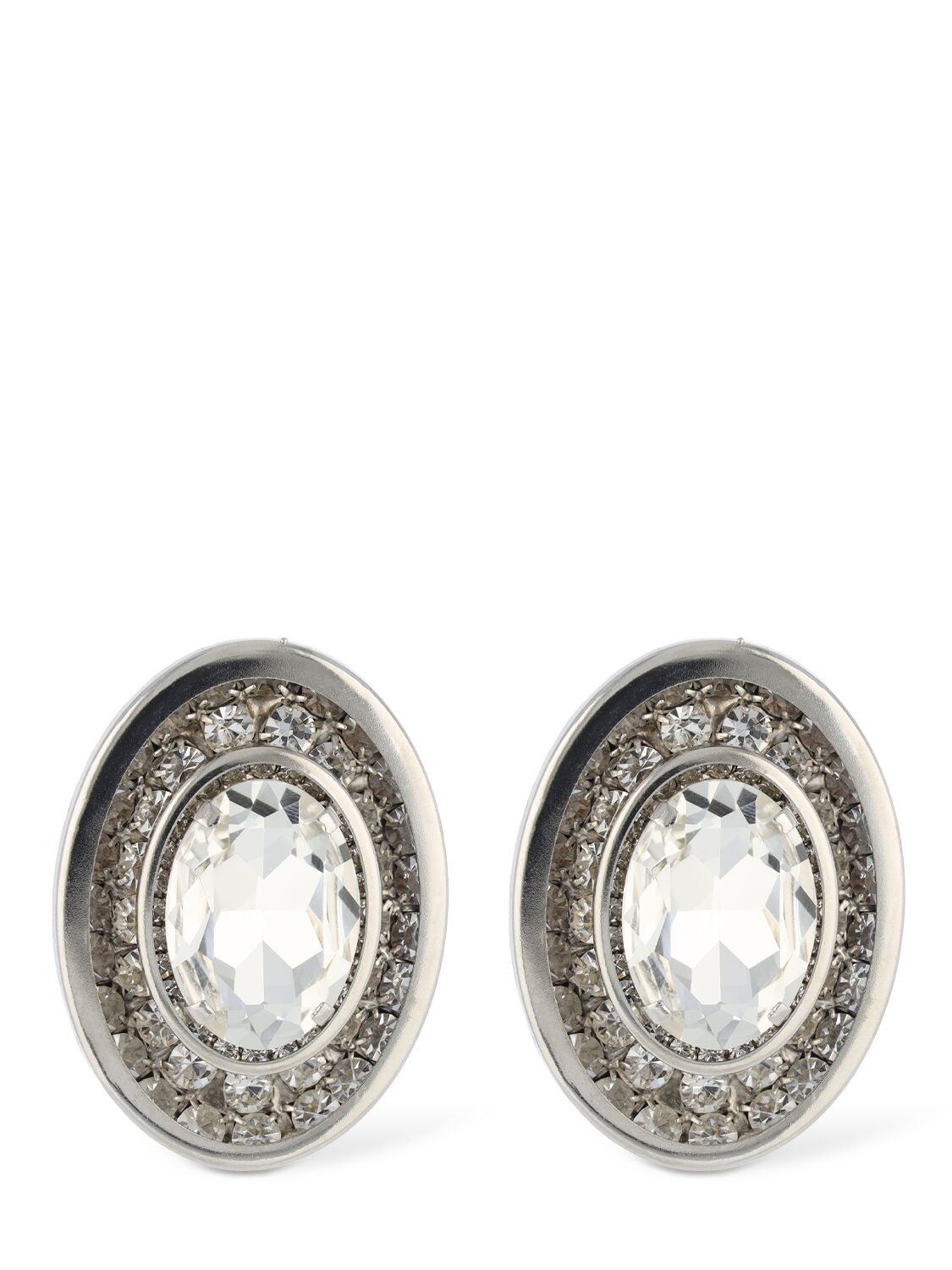 Alessandra Rich Large Oval Crystal Earrings In Silver