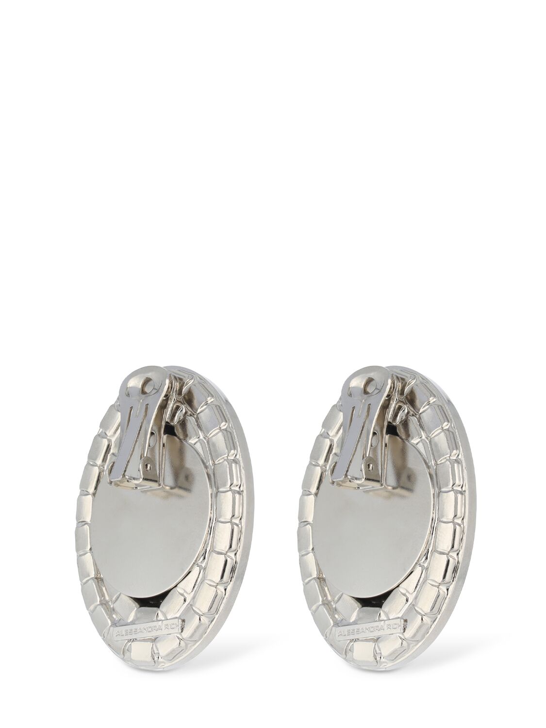 Shop Alessandra Rich Large Oval Crystal Earrings In Silver