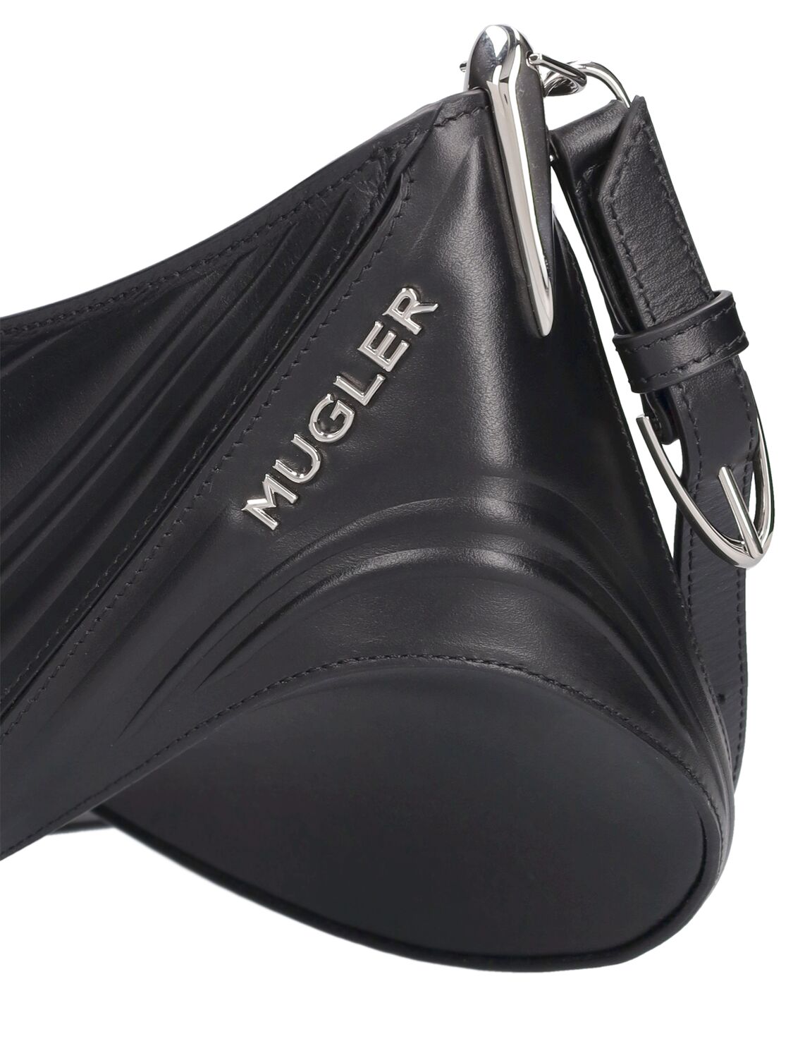 Shop Mugler Medium Spiral Leather Shoulder Bag In Schwarz