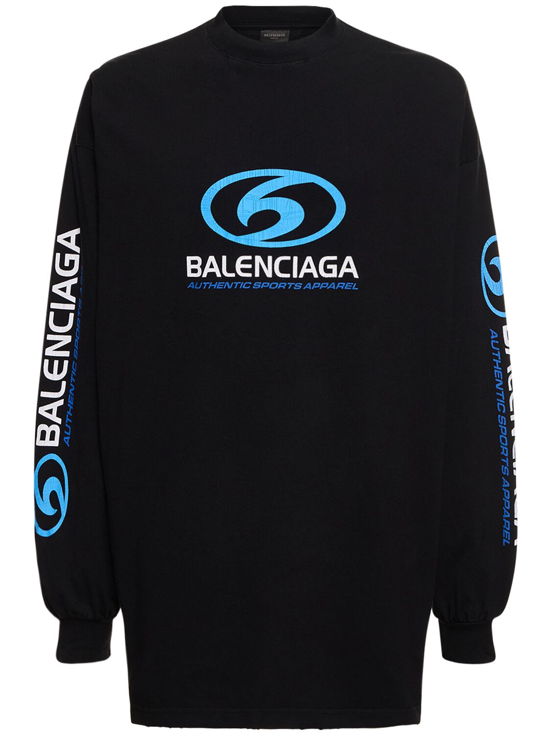 Balenciaga Surfer Cracked Vintage Cotton T-shirt In Schwarz,blau