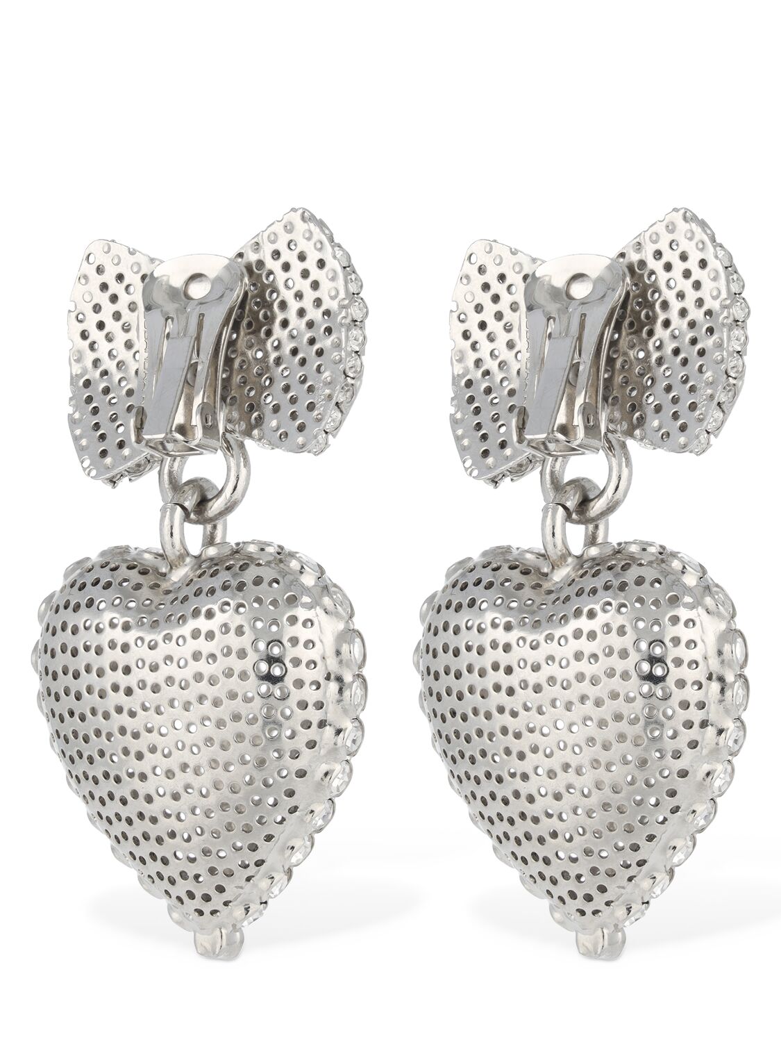 Shop Alessandra Rich Bow Heart Pendant Earrings In Silver