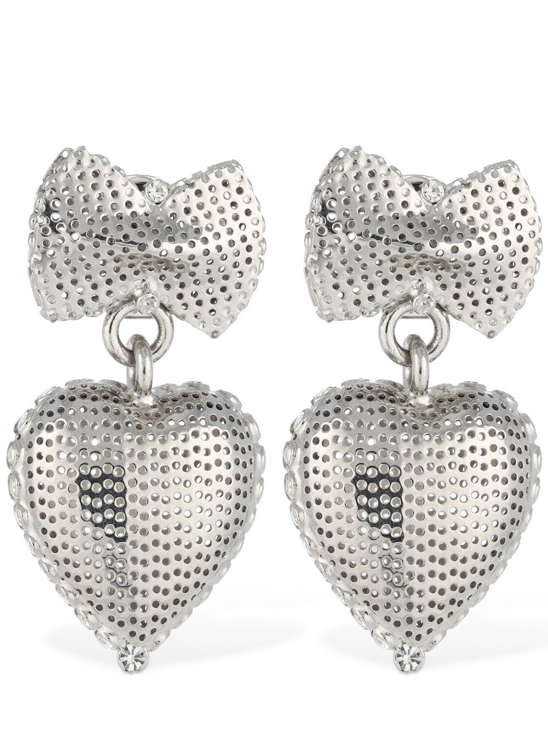 Alessandra Rich Bow Heart Pendant Earrings In Silver