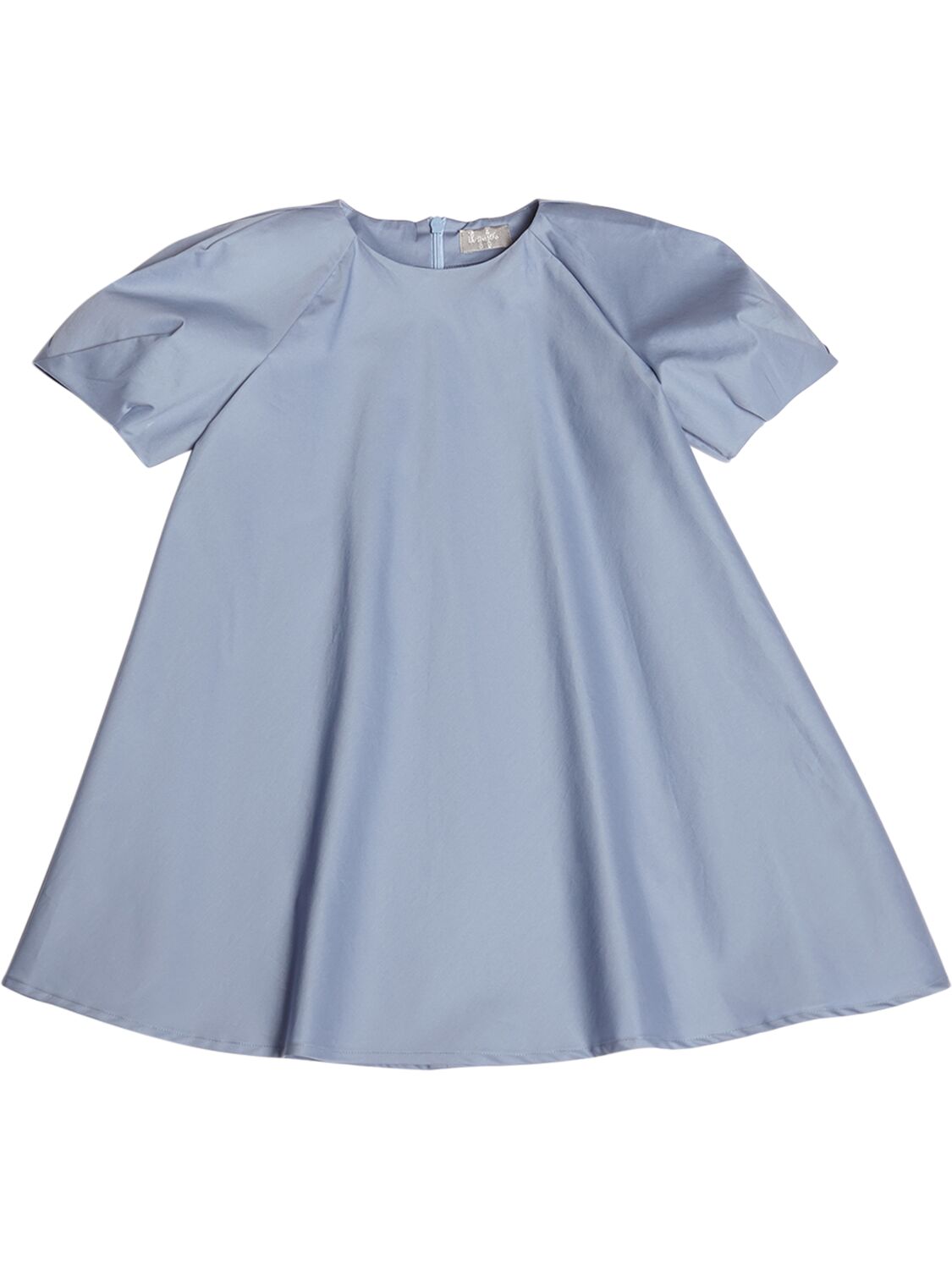 Il Gufo Kids' Cotton Poplin Short Sleeve Dress In Light Blue