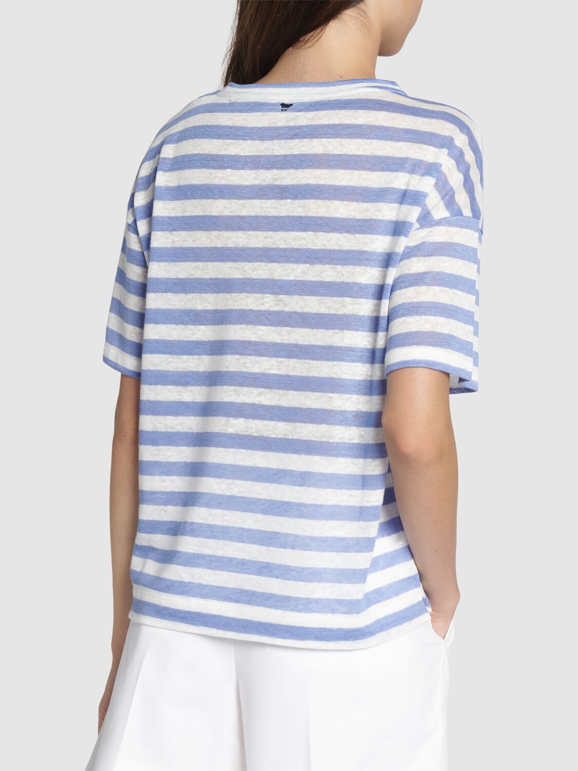 Shop Weekend Max Mara Falla Linen Jersey Striped T-shirt In White,blue