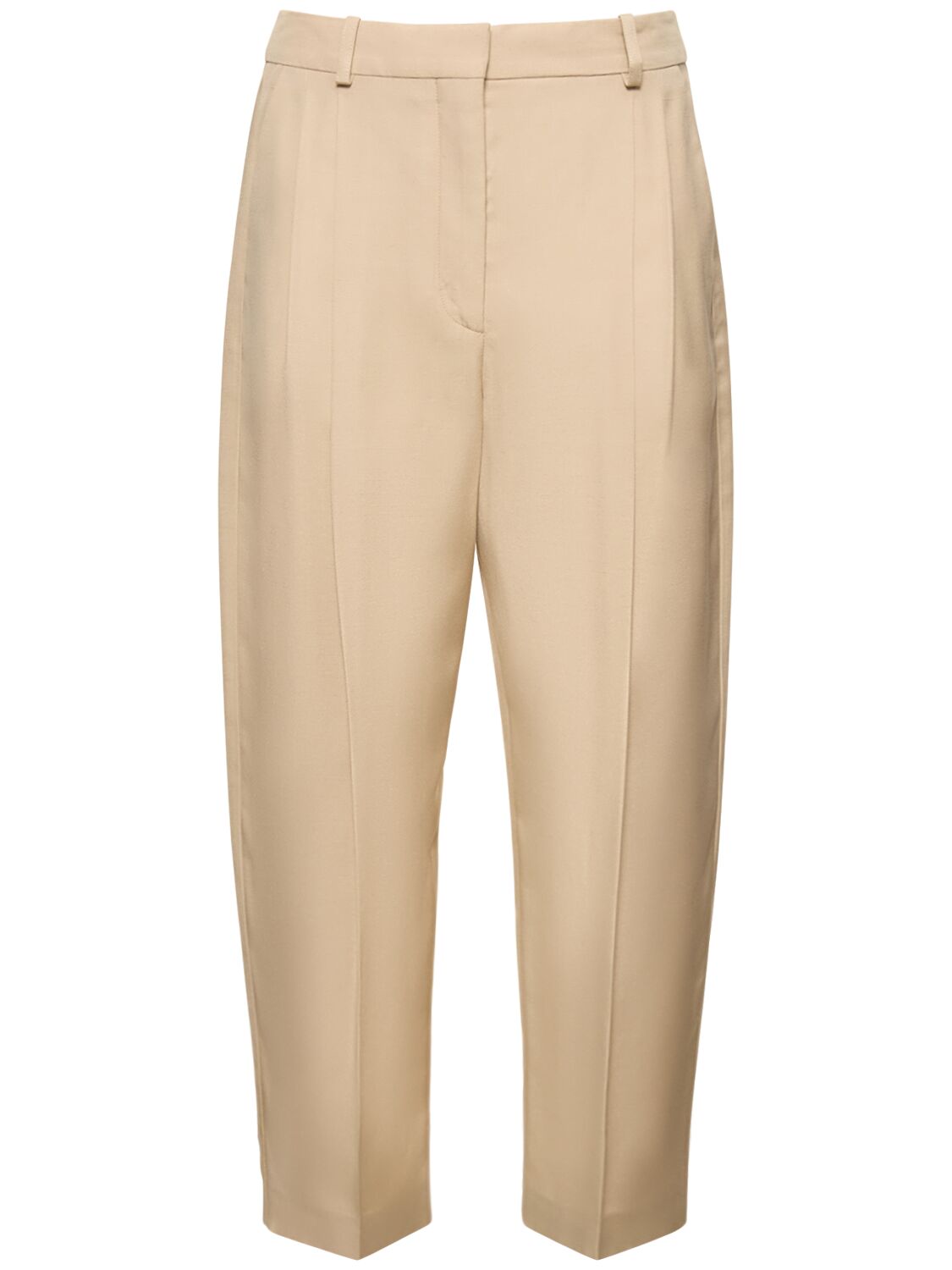 Shop Stella Mccartney Iconic Pleated Satin Cropped Pants In Beige