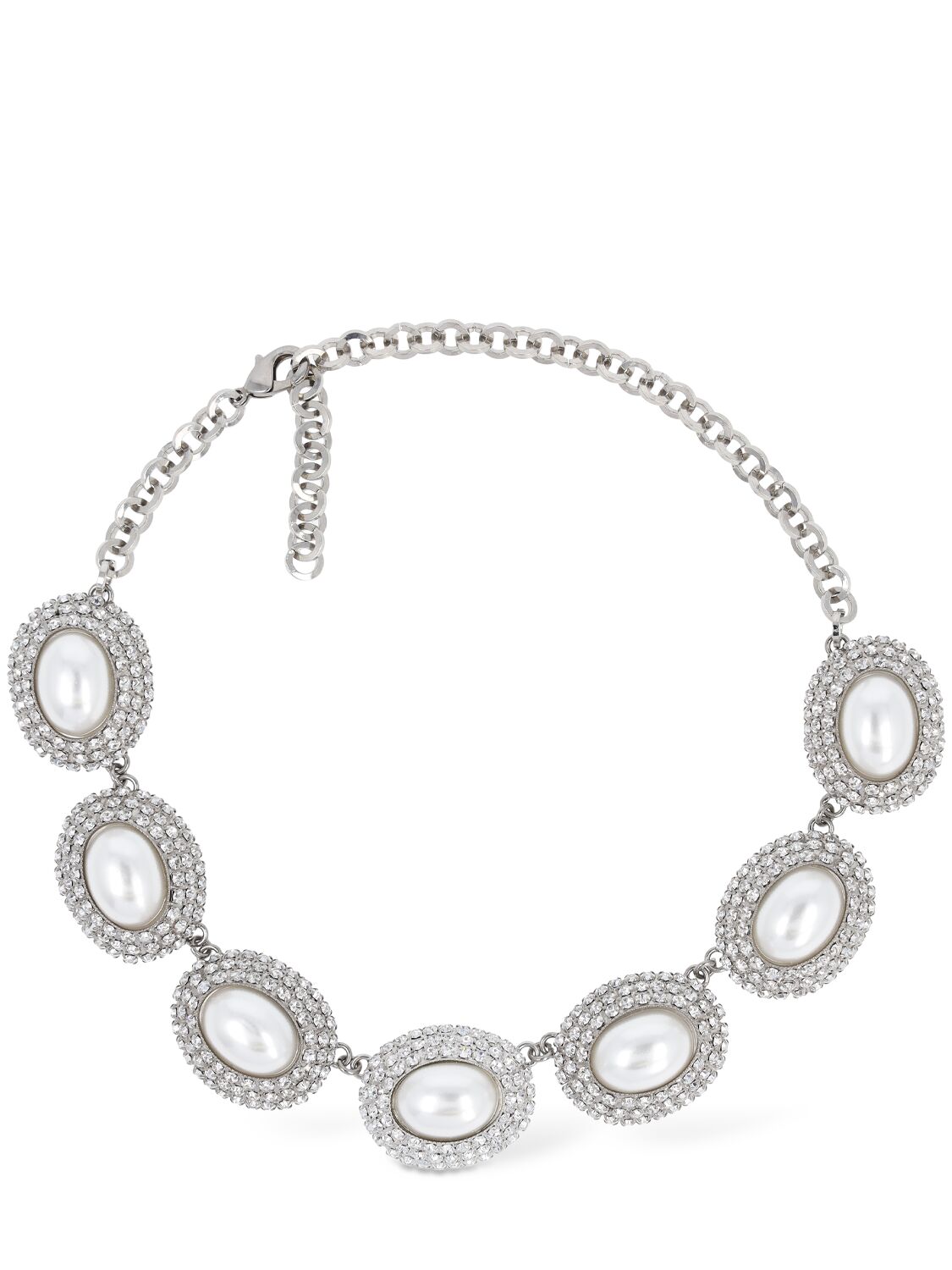 Alessandra Rich Oval Faux Pearl & Crystal Necklace In Crystal,white