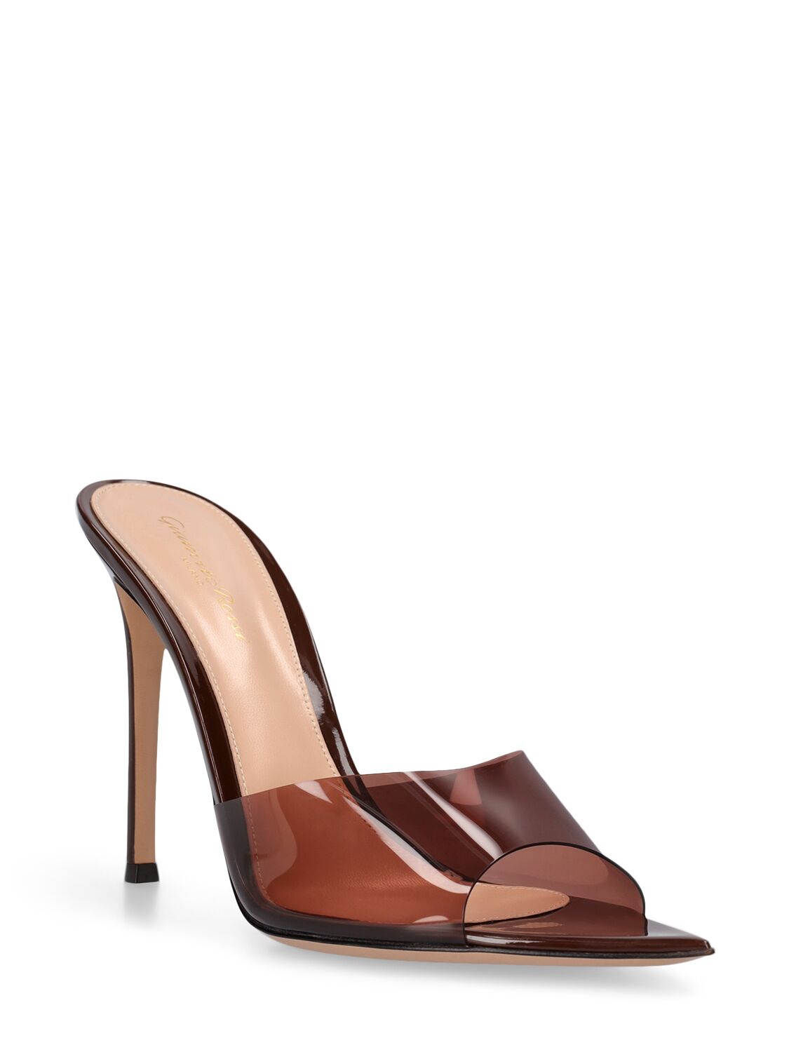 Shop Gianvito Rossi 105mm Elle Plexi Sandal Mules In Brown
