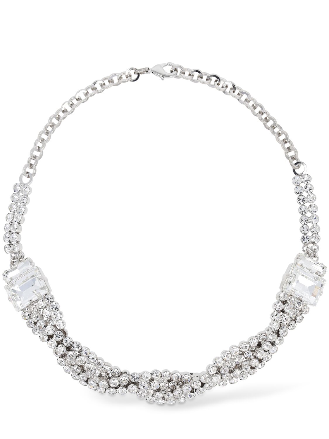 Alessandra Rich Crystal Braid Collar Necklace In Silver