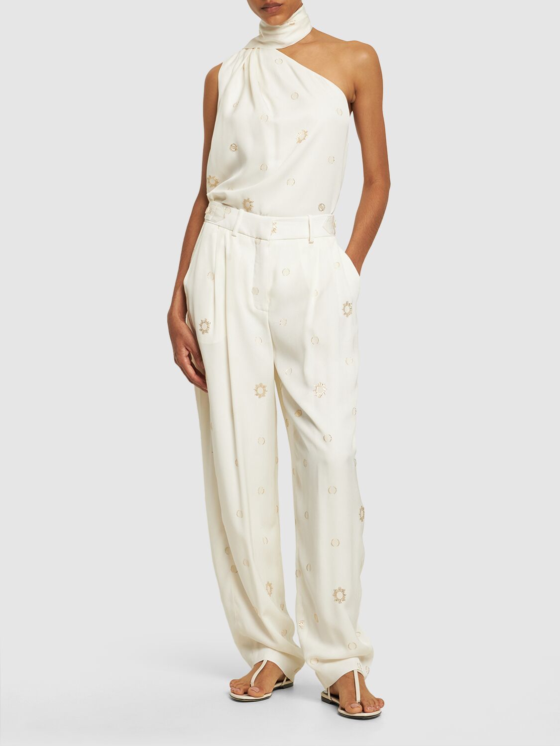 Shop Stella Mccartney Embellished Viscose Wide Pants In White