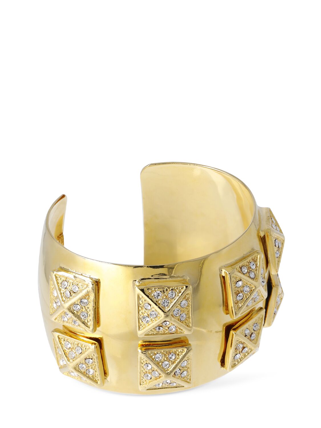 Shop Alessandra Rich Metal Cuff W/ Crystal Pyramids In Gold,crystal