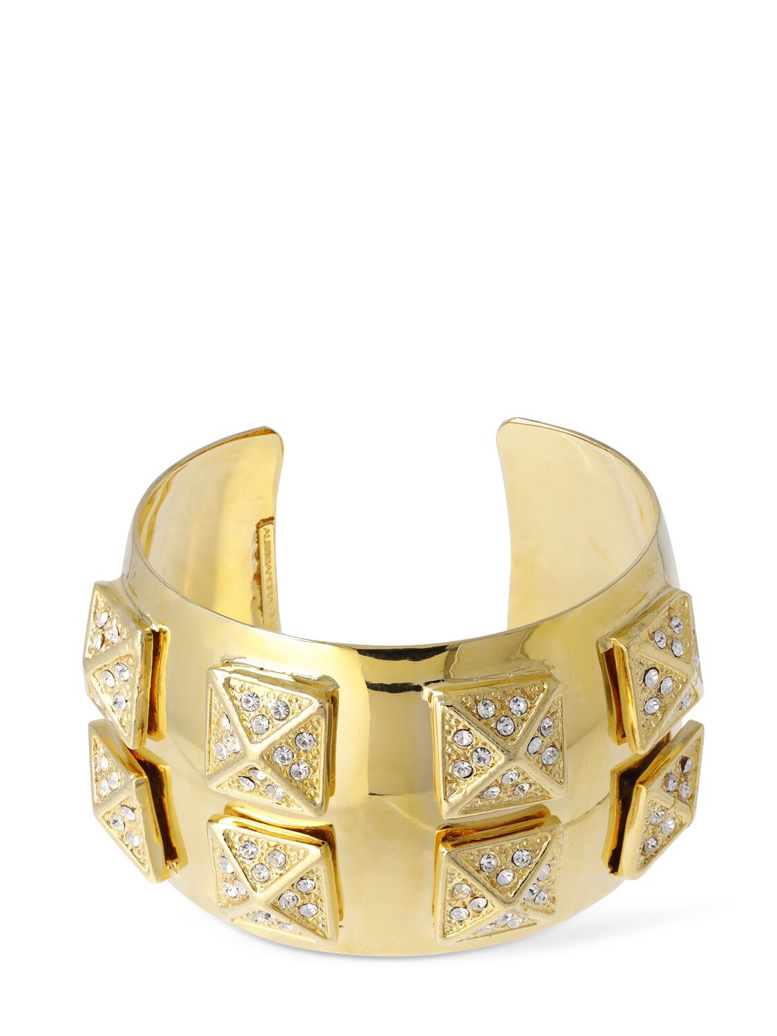 Alessandra Rich Metal Cuff W/ Crystal Pyramids In Gold,crystal