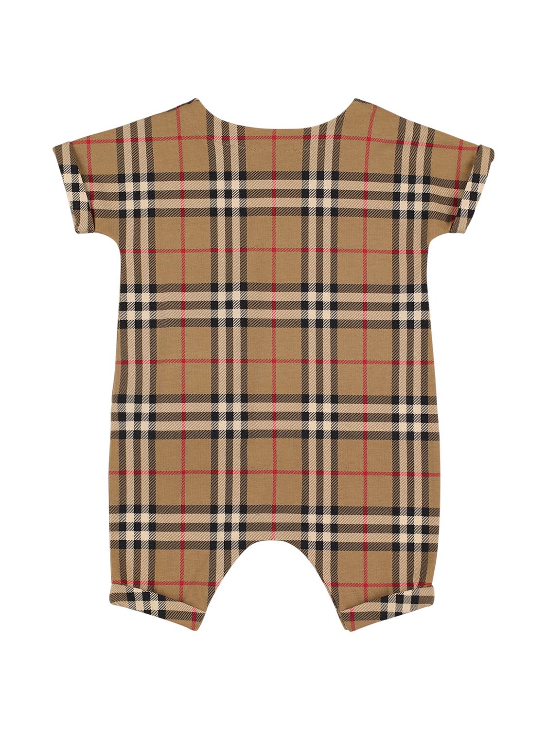 Shop Burberry Check Print Cotton Blend Romper In Beige