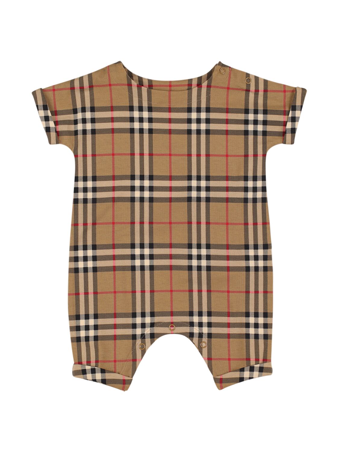 Burberry Babies' Check Print Cotton Blend Romper In Brown