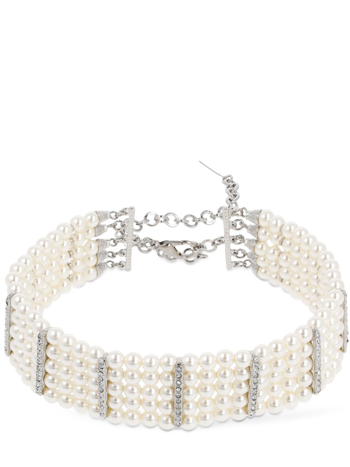 Alessandra Rich Faux Pearl & Crystal Choker In White,crystal