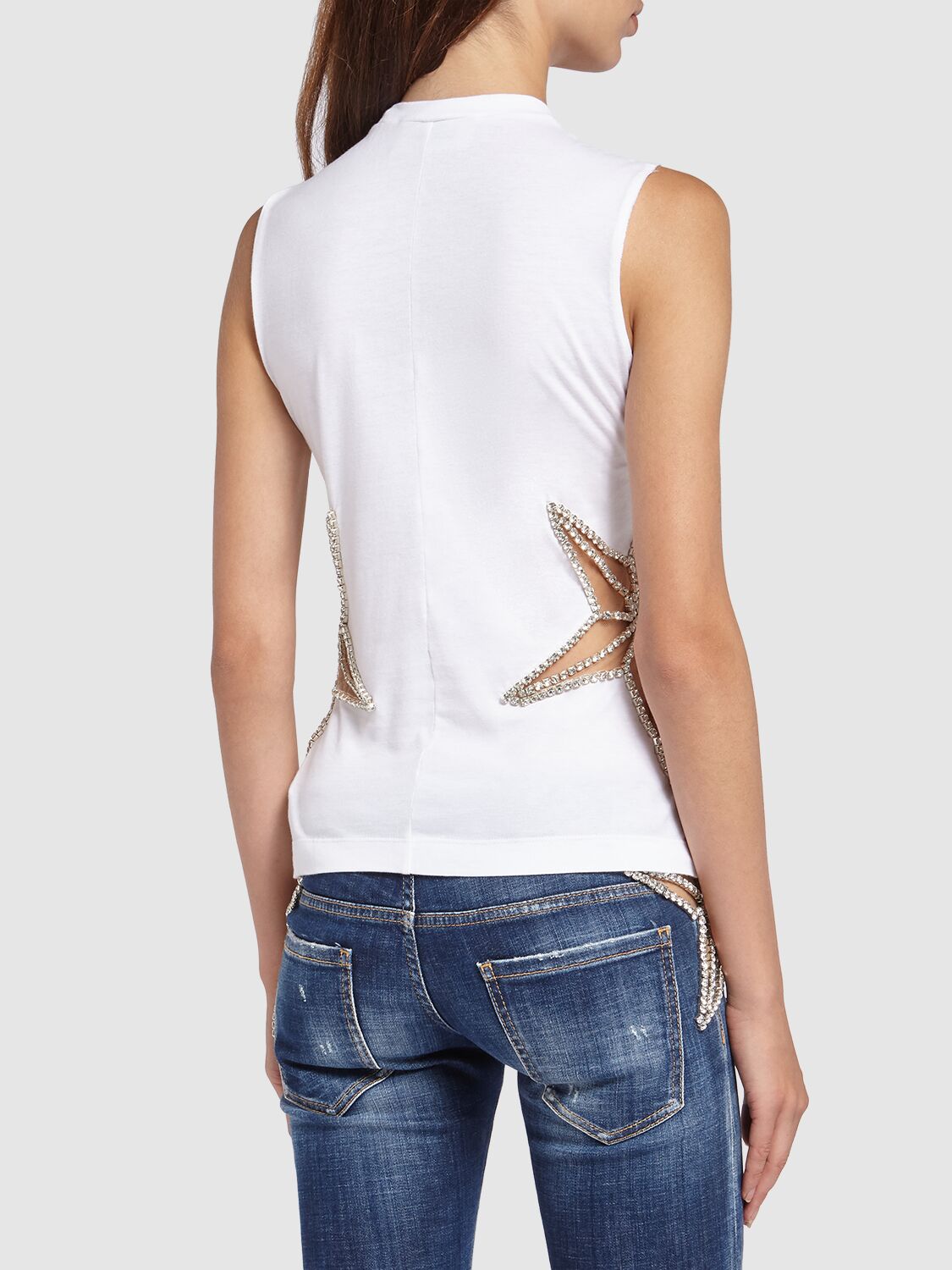 Shop Dsquared2 Embellished Stars Jersey Sleeveless Top In White