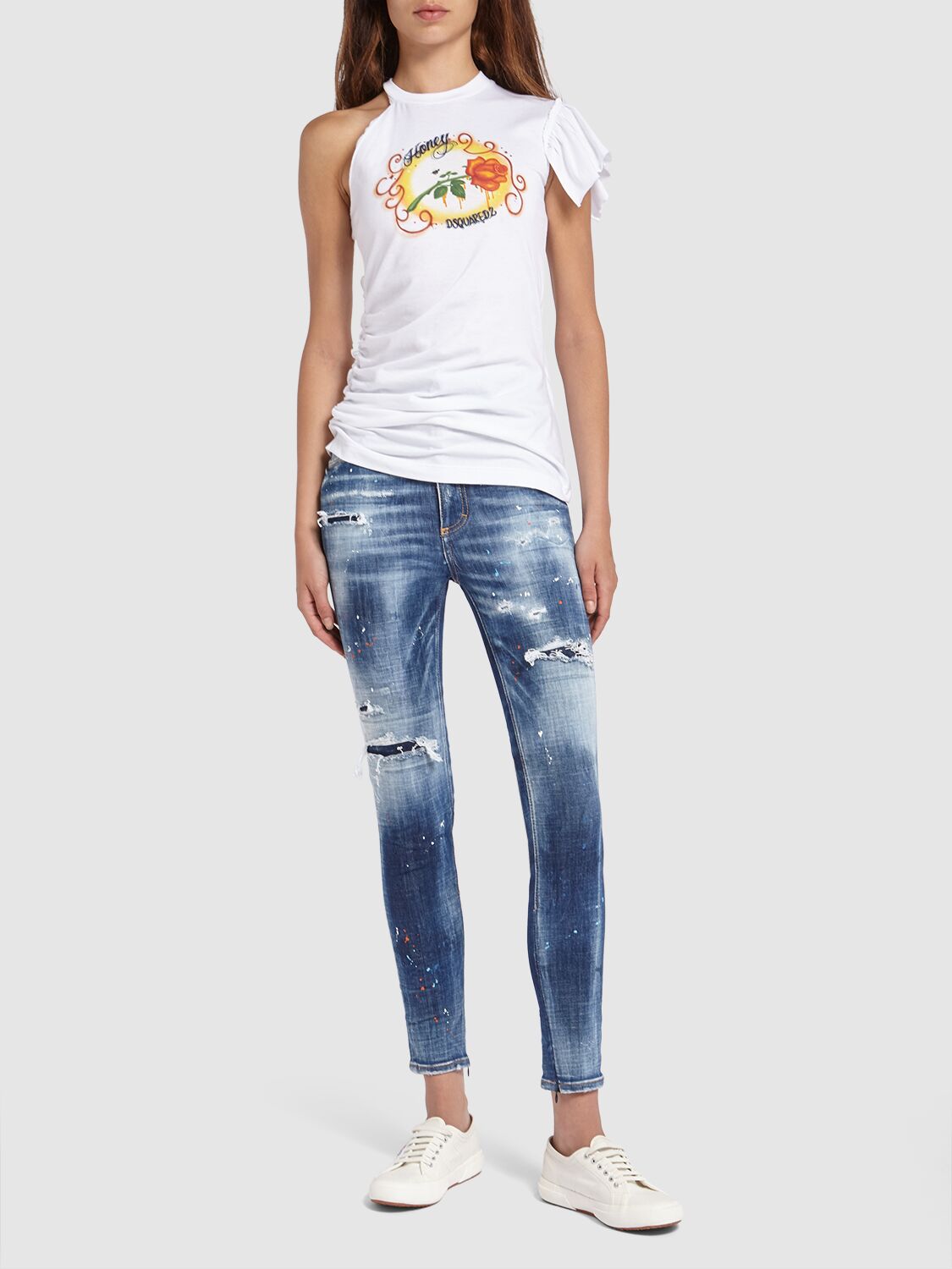 Shop Dsquared2 Twiggy Distressed Skinny Jeans In Blue