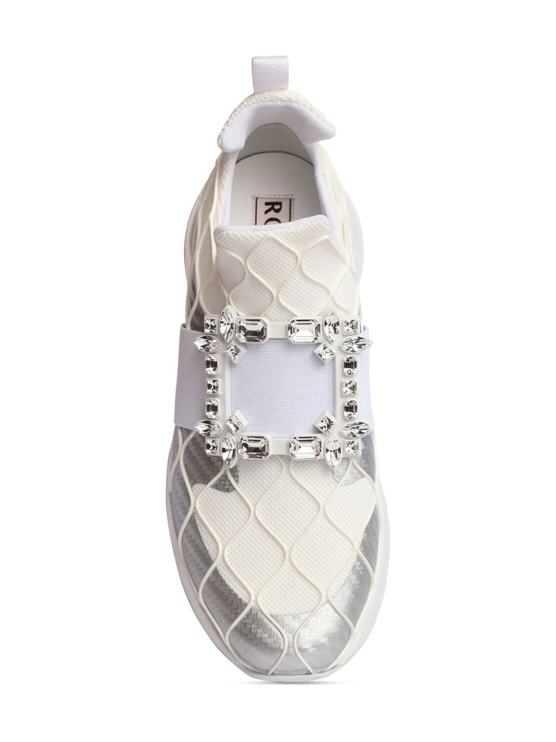 Shop Roger Vivier Viv Run Cotton & Mesh Sneakers In White,silver