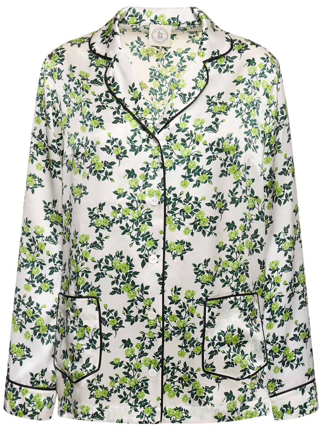 Emilia Wickstead Trina Printed Silk Satin Pajama Shirt In White,green