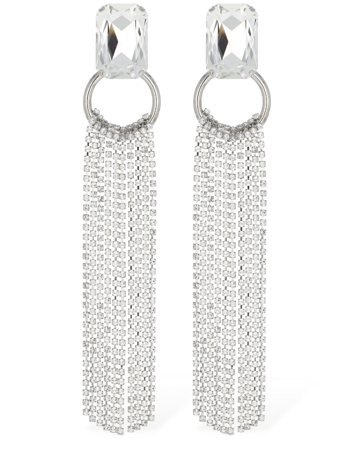 Alessandra Rich Crystal Earrings W/ Fringes In Silver
