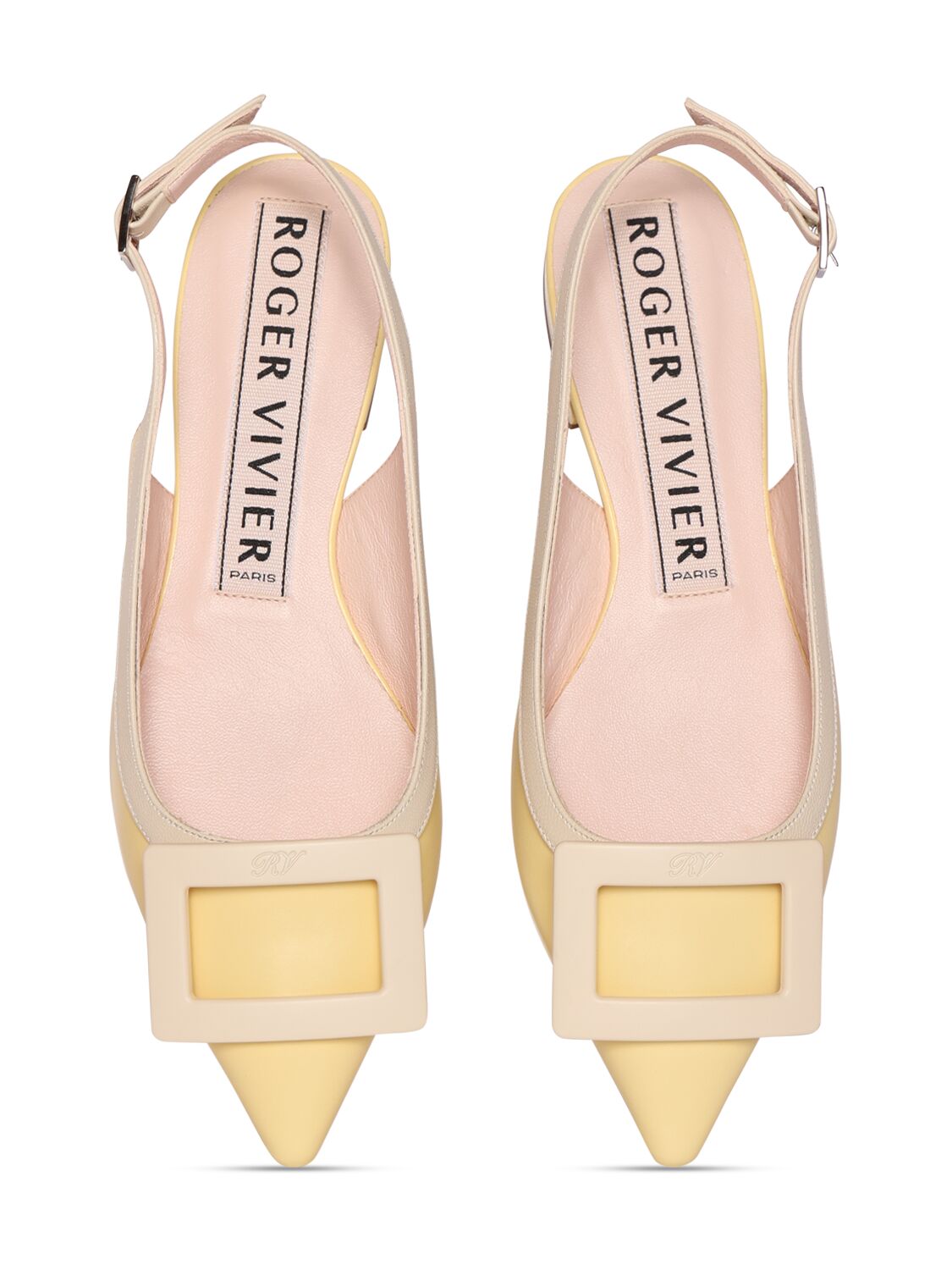 Shop Roger Vivier 10mm Gommettine Leather Slingback Flats In Beige,yellow