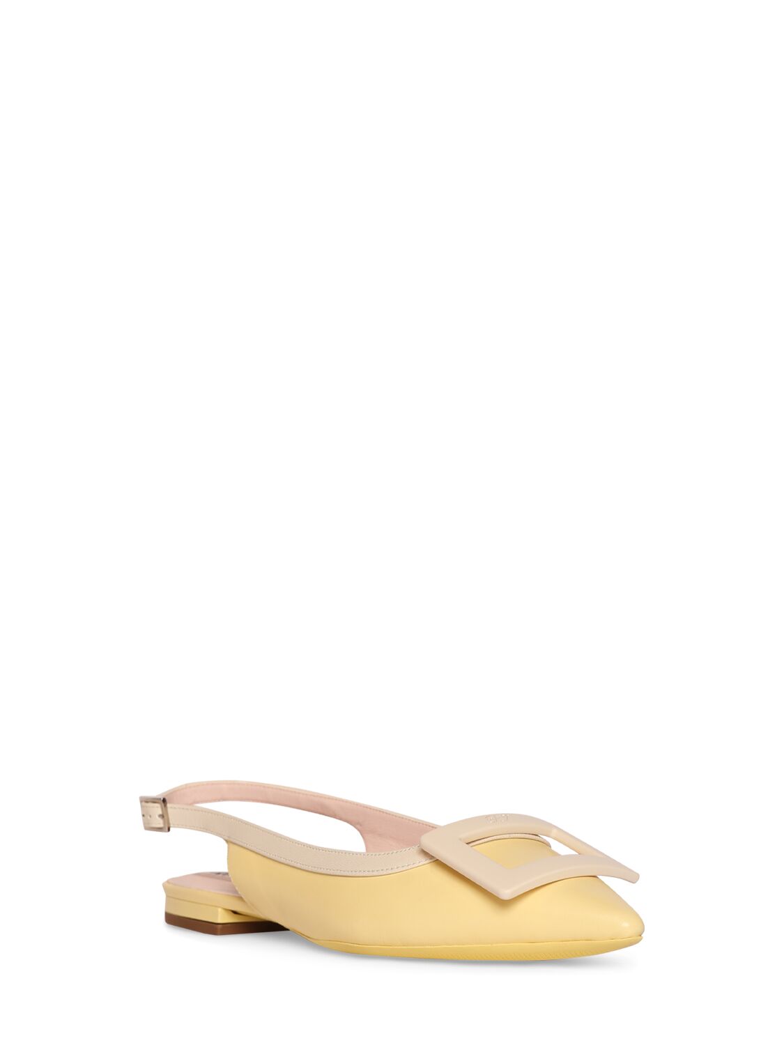 Shop Roger Vivier 10mm Gommettine Leather Slingback Flats In Beige,yellow