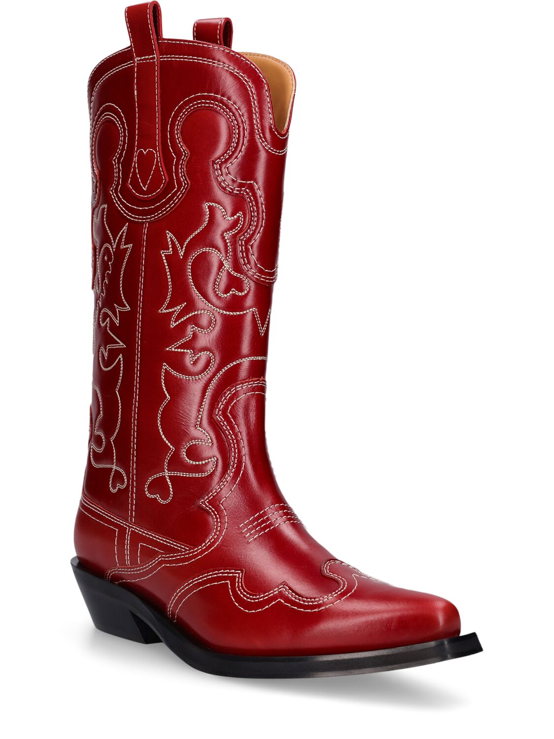 Shop Ganni 40mm Mid Shaft Embroidered Western Boots In Red