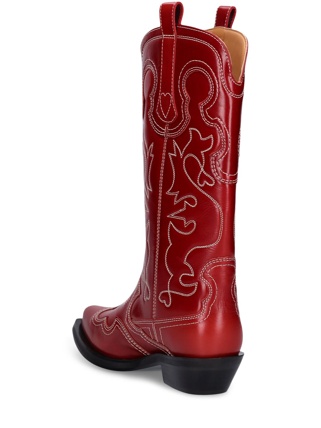 Shop Ganni 40mm Mid Shaft Embroidered Western Boots In Red