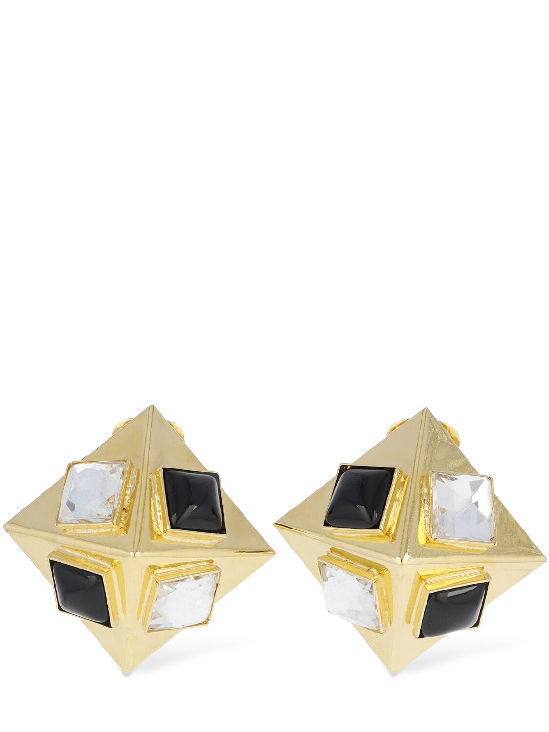 Alessandra Rich Pyramid Earrings W/ Crystals In Gold,crystal