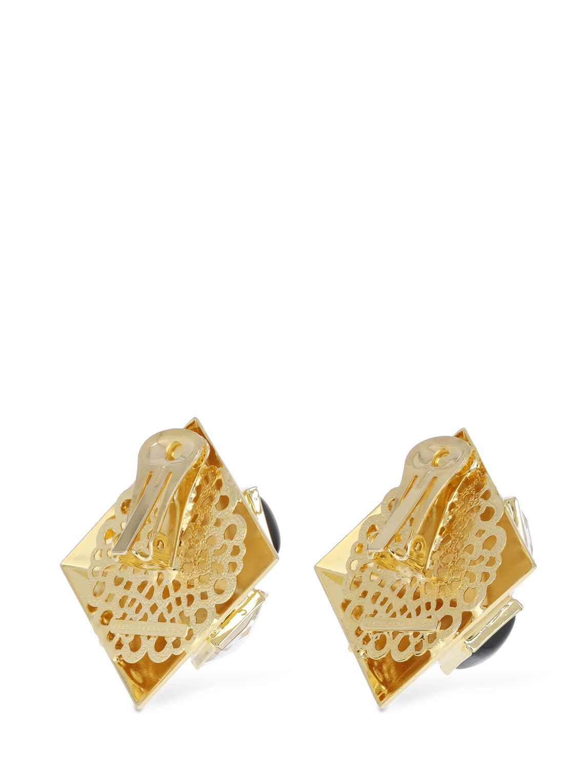 Shop Alessandra Rich Pyramid Earrings W/ Crystals In Gold,crystal