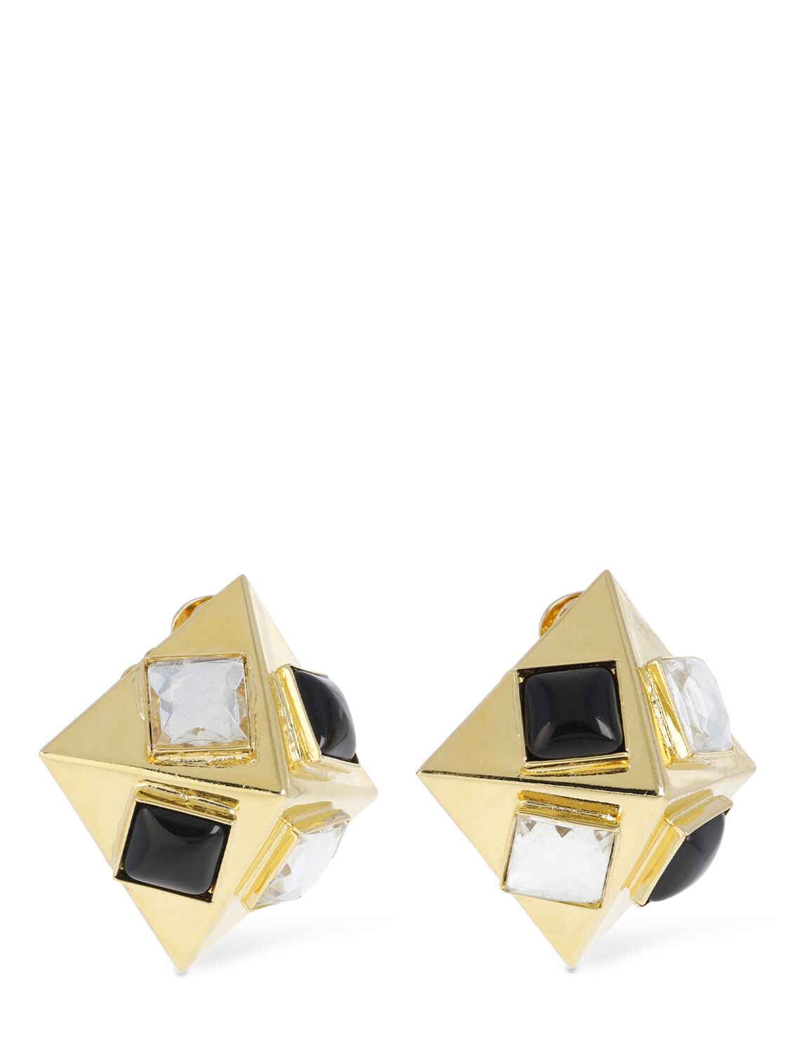 Shop Alessandra Rich Pyramid Earrings W/ Crystals In Gold,crystal