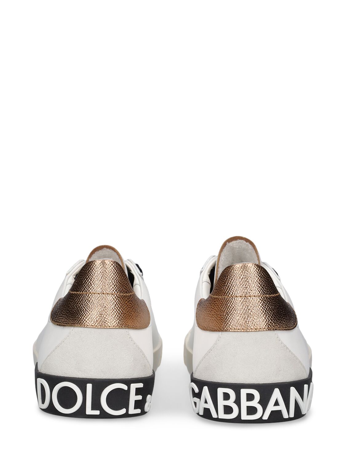 Shop Dolce & Gabbana Portofino Leather Sneakers In White,black