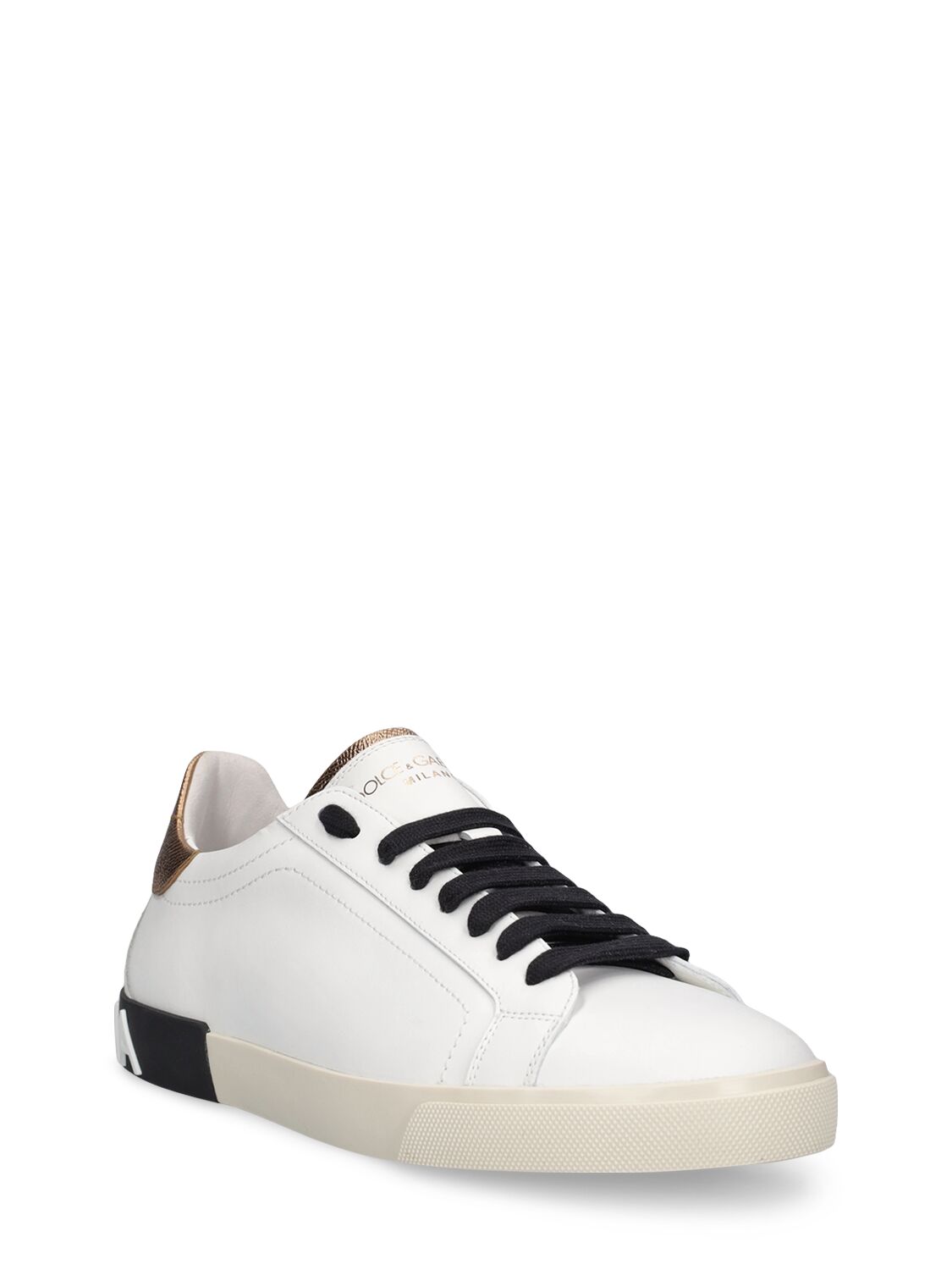 Shop Dolce & Gabbana Portofino Leather Sneakers In White,black