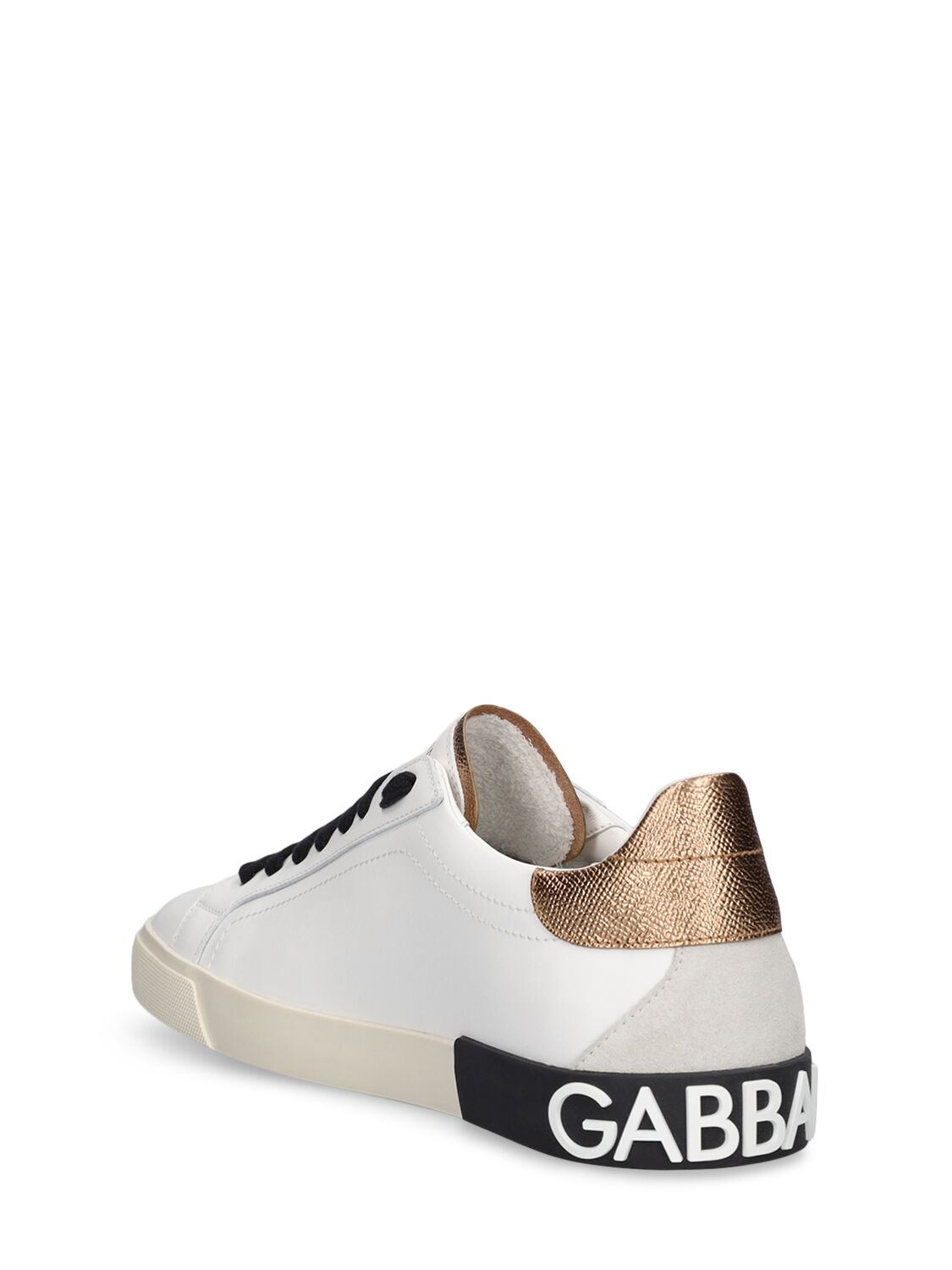 Shop Dolce & Gabbana Portofino Leather Sneakers In White,black