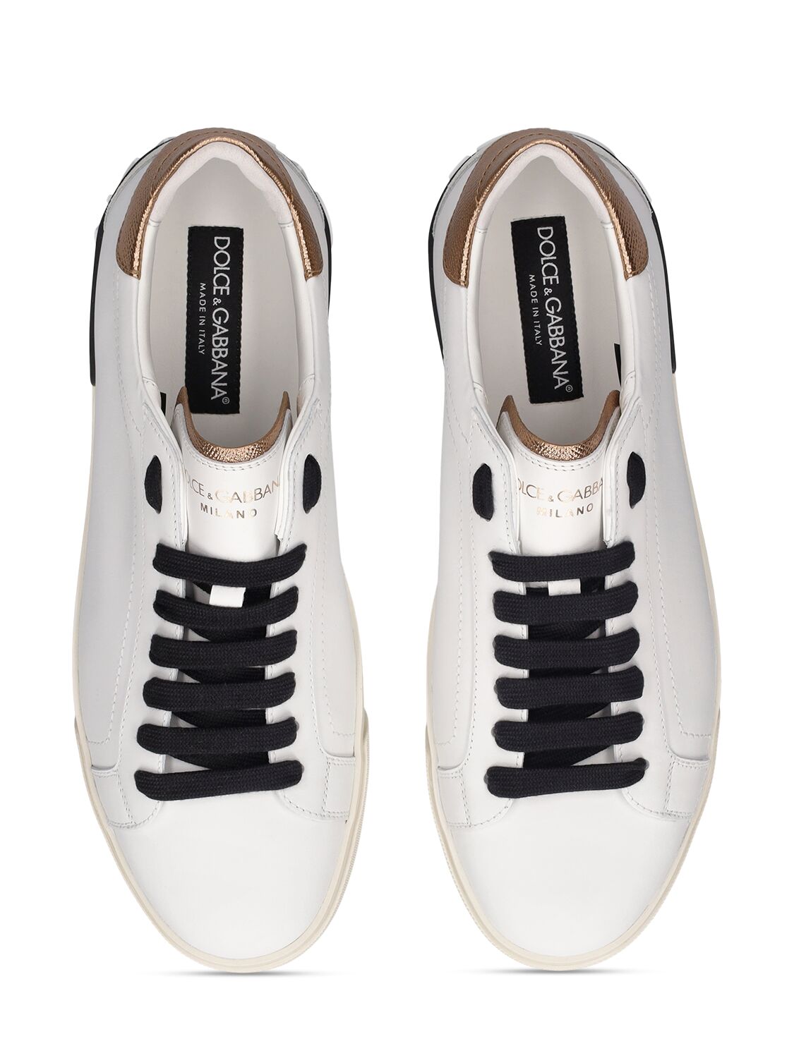 Shop Dolce & Gabbana Portofino Leather Sneakers In White,black