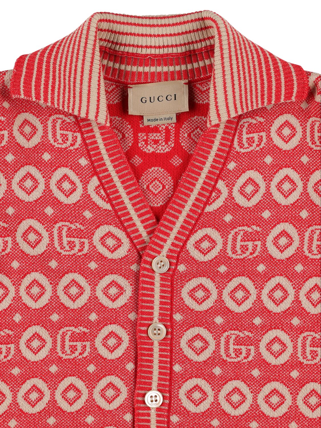 Shop Gucci Cotton Jacquard Cardigan In Red,beige