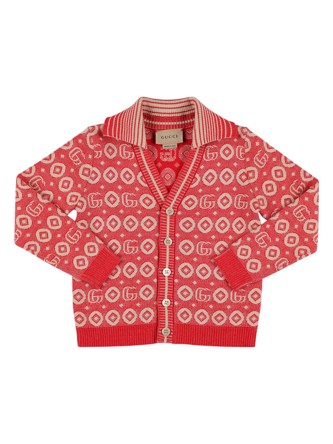 Gucci Kids' Cotton Jacquard Cardigan In Red,beige