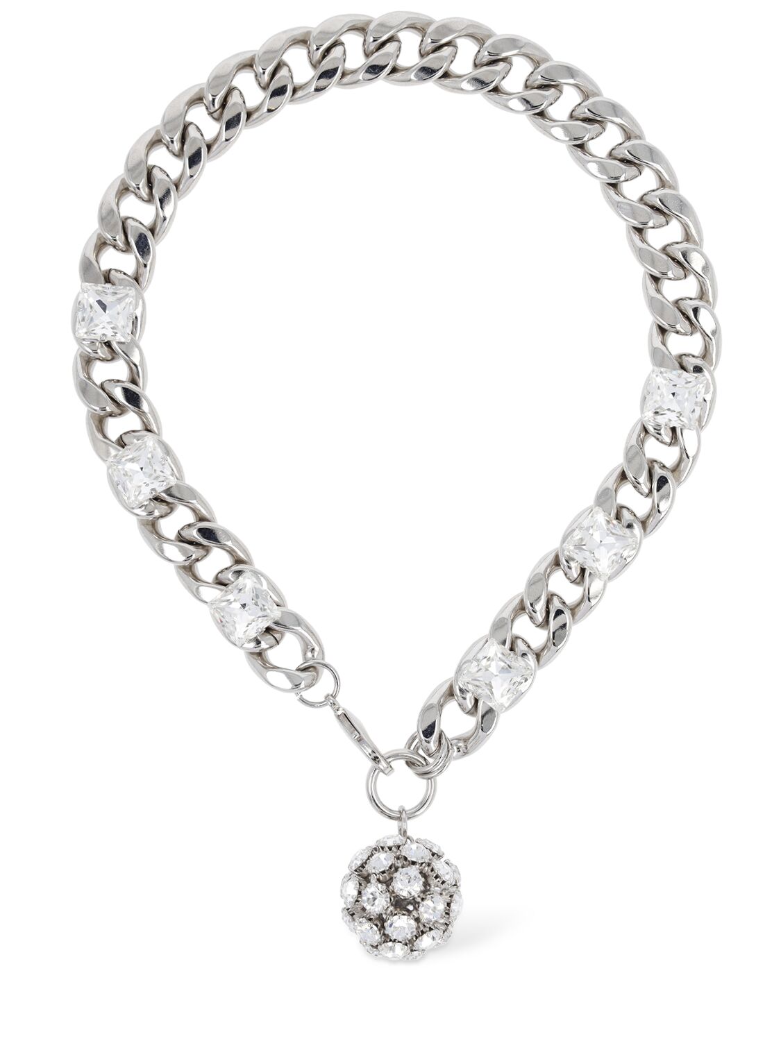Alessandra Rich Chain Crystal Pendant Necklace In Silver