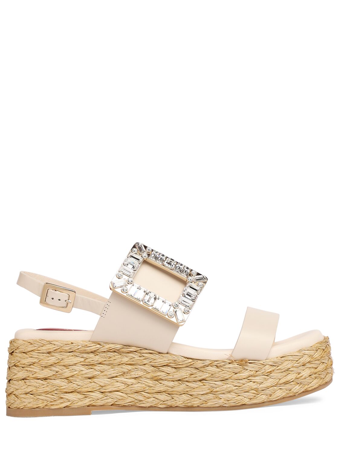 Roger Vivier 60mm Summer Strass Leather Wedges In Cream