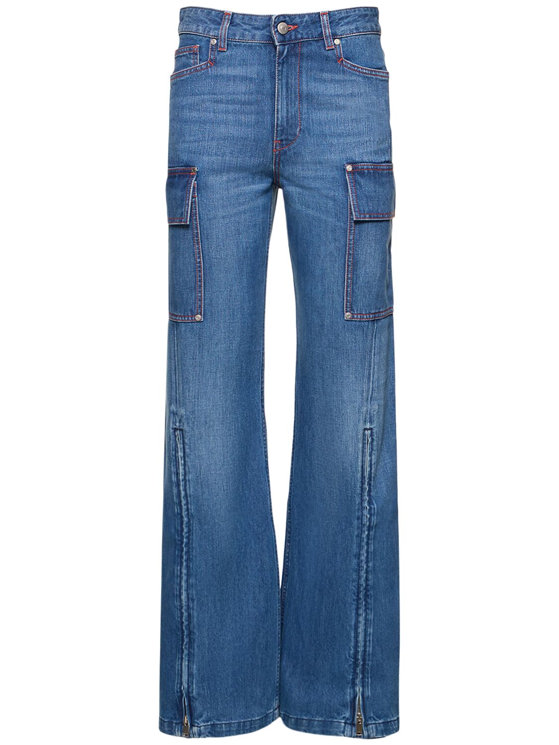 Shop Stella Mccartney Denim Flared Cargo Jeans In Blue