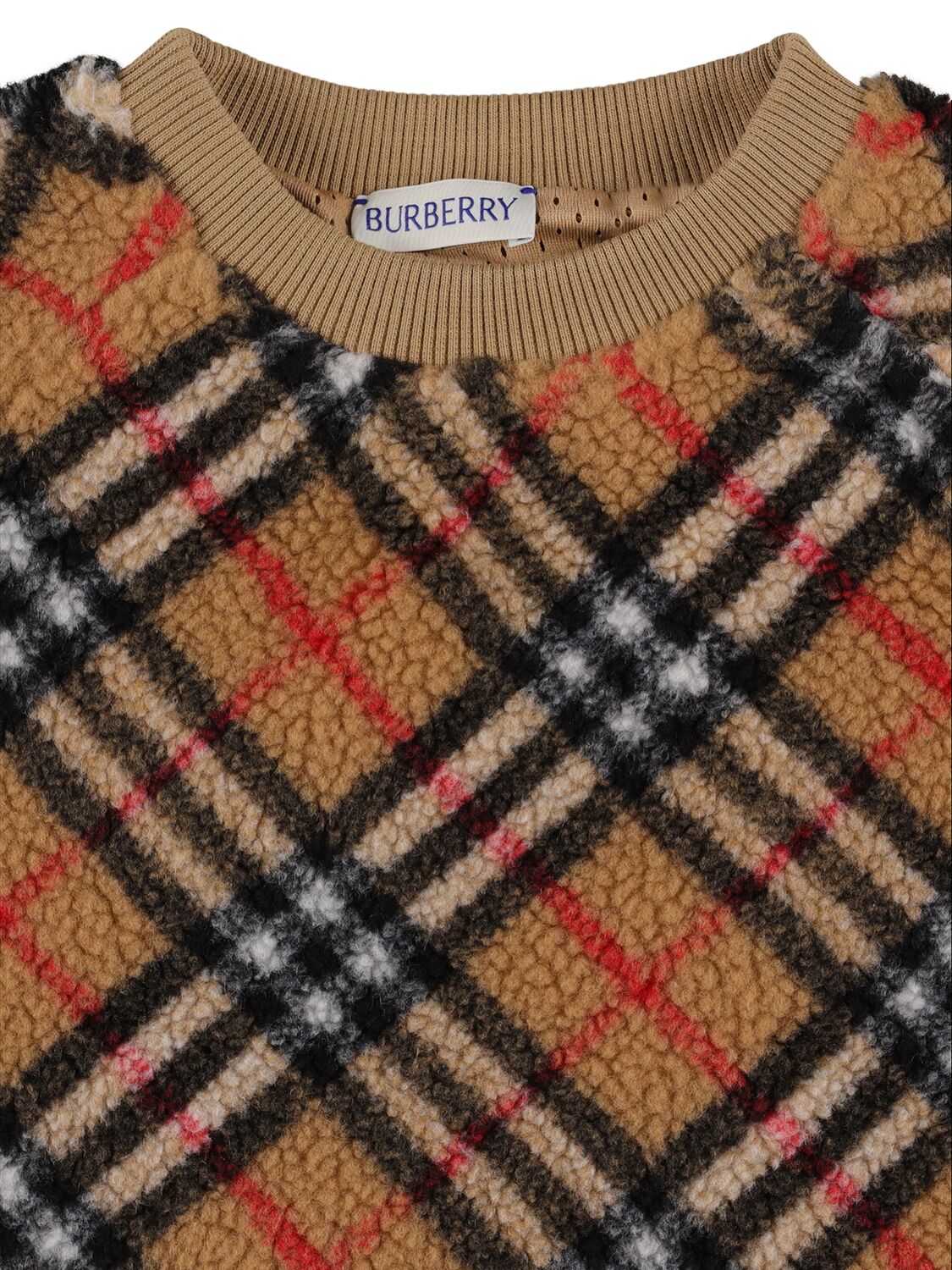 Shop Burberry Check Print Acrylic Blend Sweatshirt In Beige