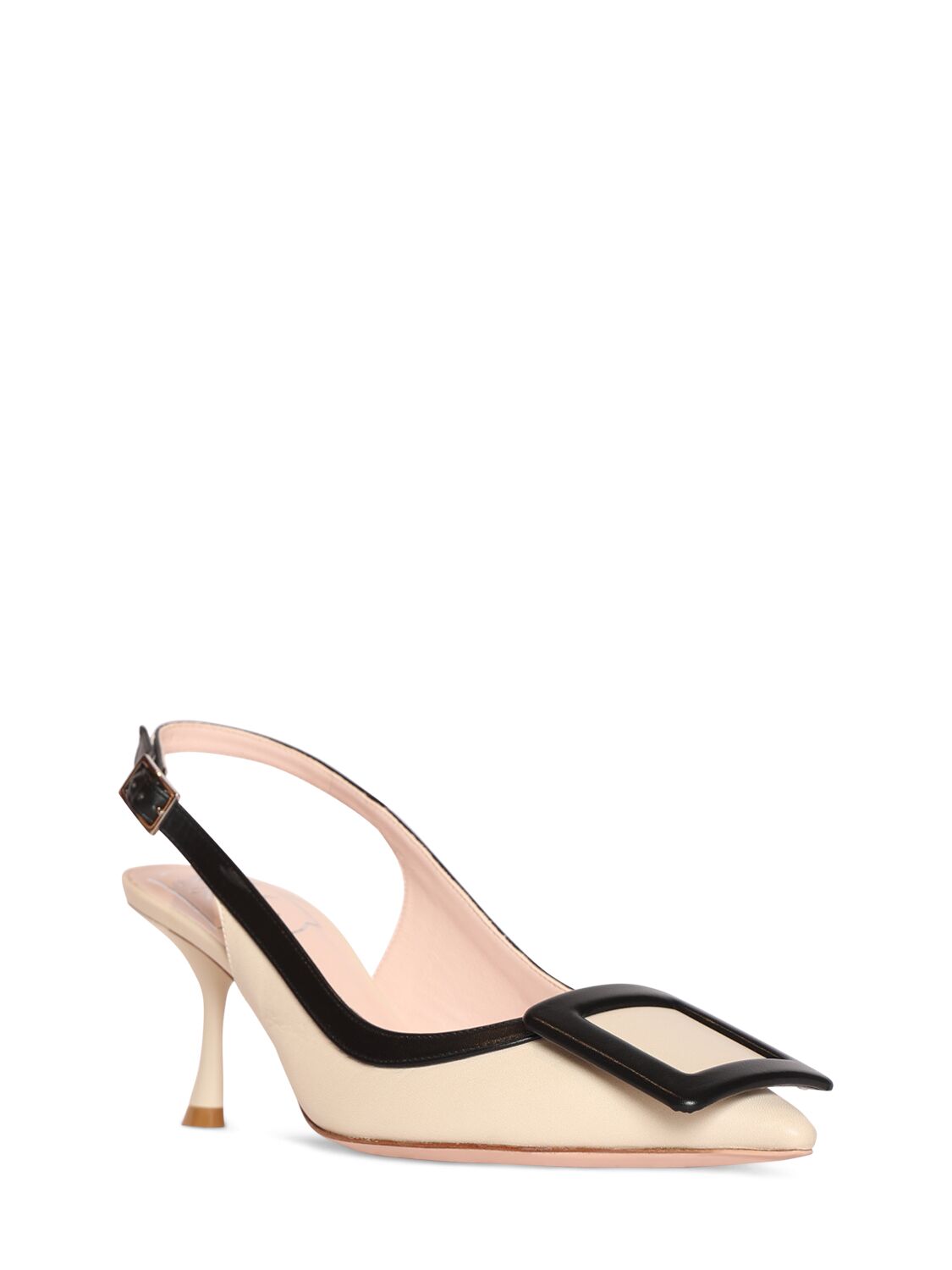 Shop Roger Vivier 65mm Viv In The City Leather Pumps In Black,off-white