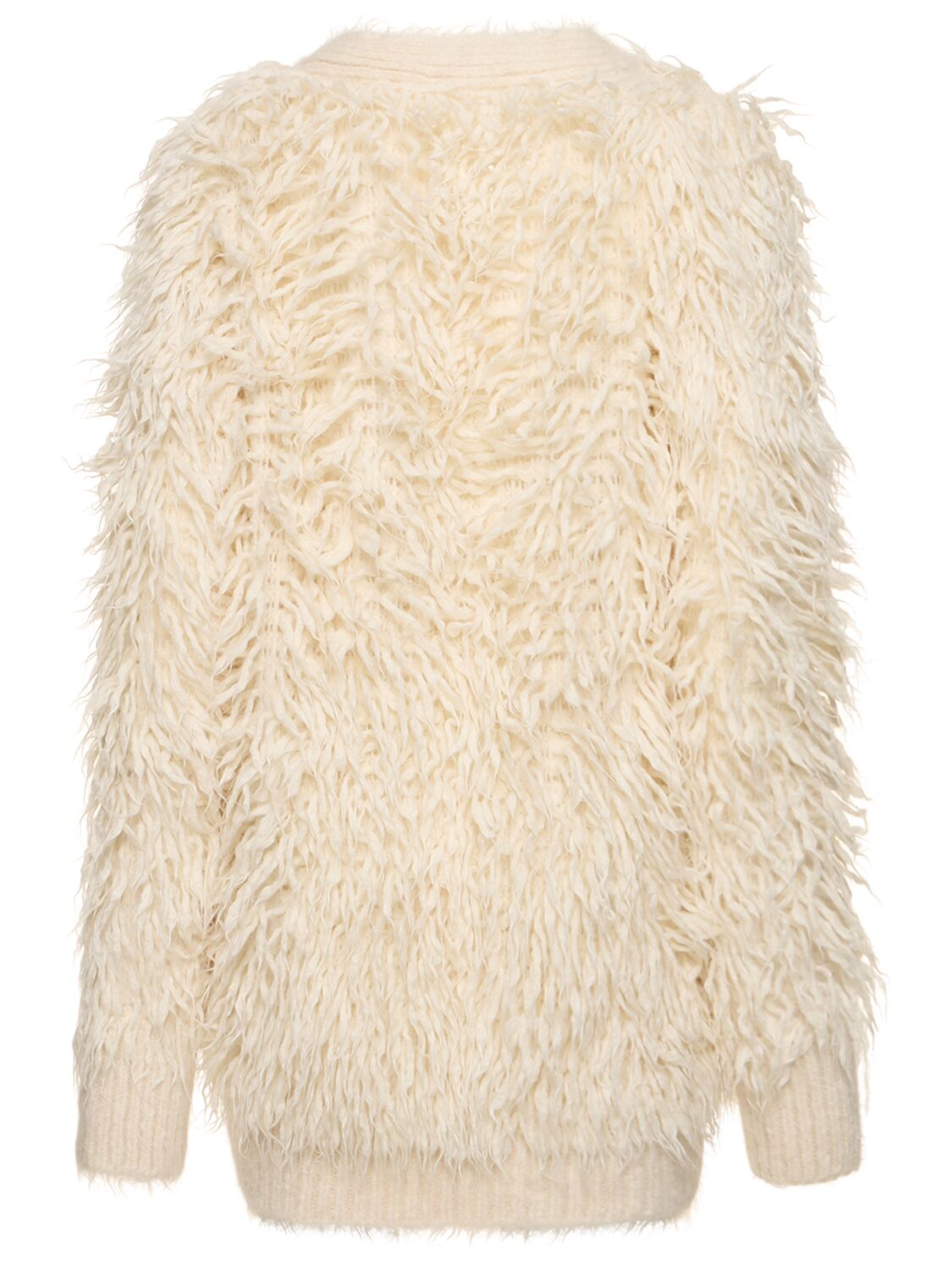 Shop Stella Mccartney Fluffy Long Sleeve Wool Knit Cardigan In Ivory