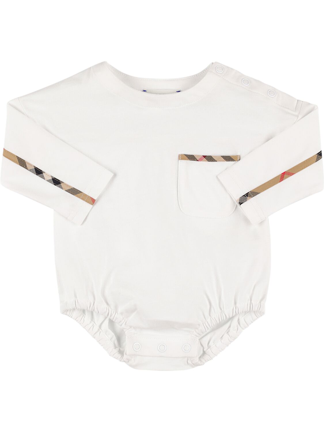 Burberry Babies' Check Print Cotton Jersey Bodysuit In White