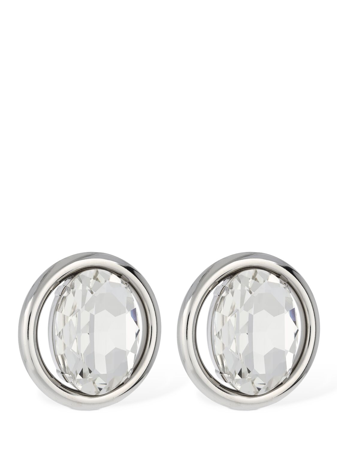 Shop Alessandra Rich Oval Crystal Stud Earrings In Silver