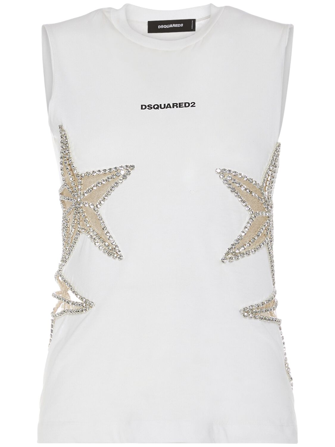 Dsquared2 Embellished Stars Jersey Sleeveless Top In White