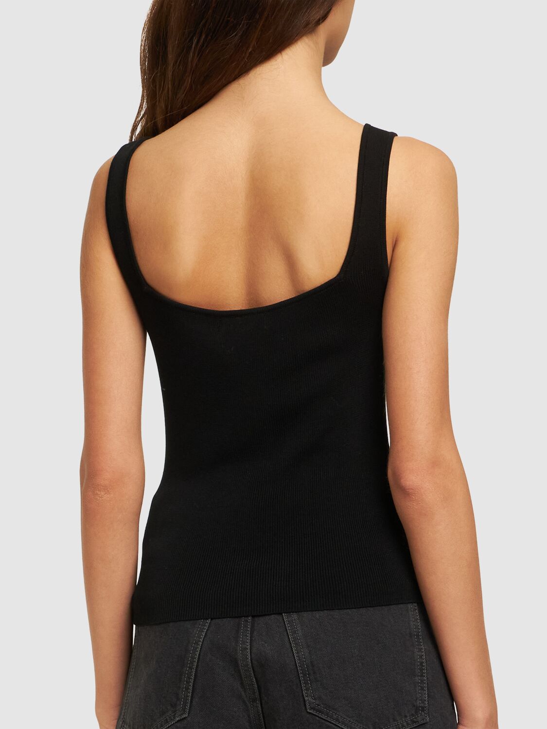 Shop St.agni Square Neck Knit Tencel Tank Top In 블랙