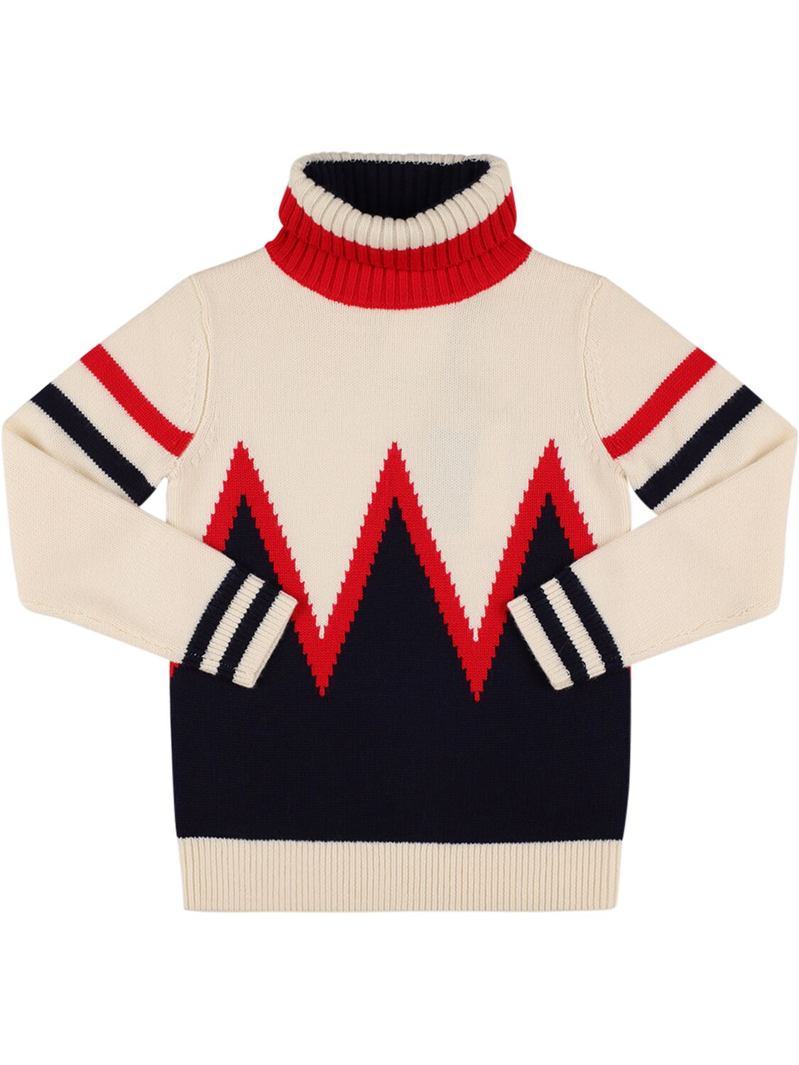 Shop Perfect Moment Alpine Merino Wool Knit Sweater In White,navy