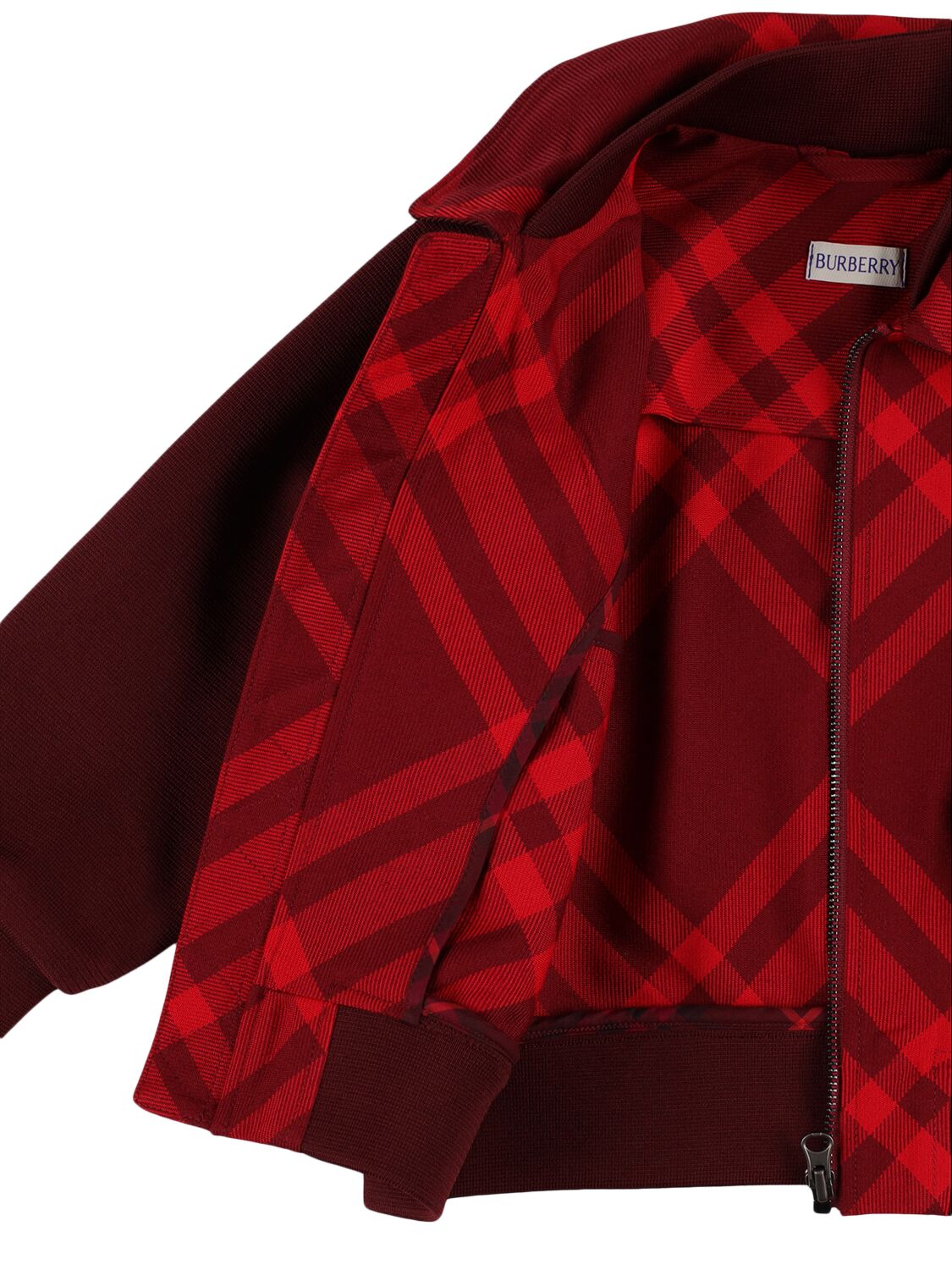 Shop Burberry Check Print Full-zip Nylon Jacket In Red