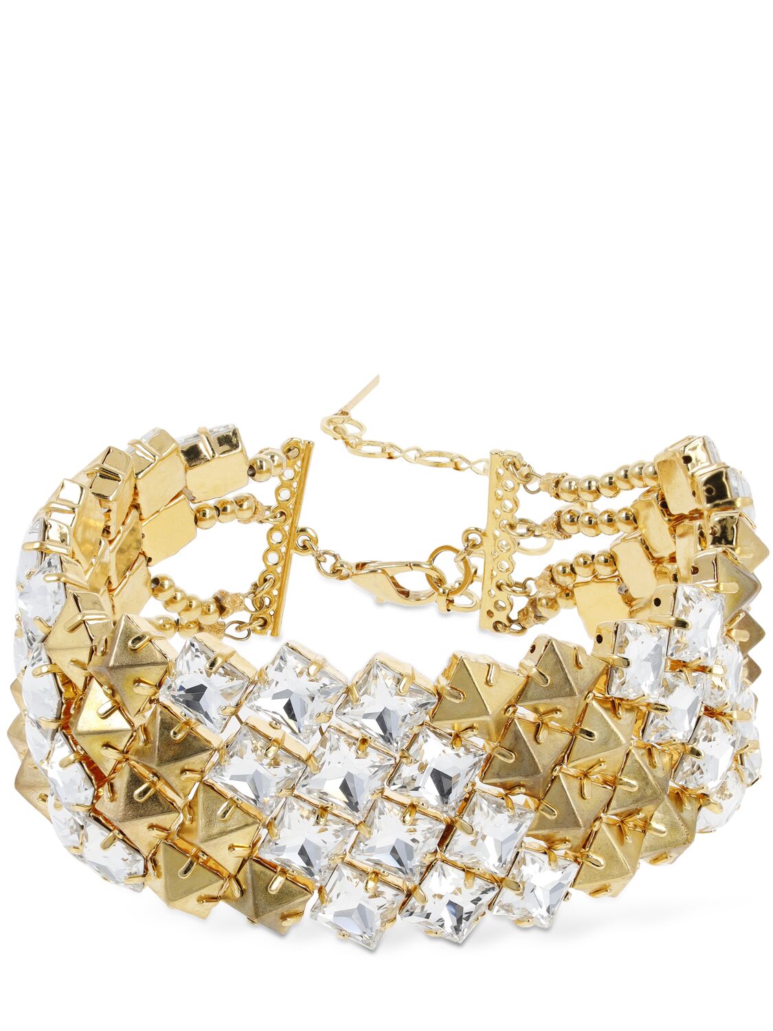 Alessandra Rich Pyramid Crystal & Stud Choker In Gold,crystal